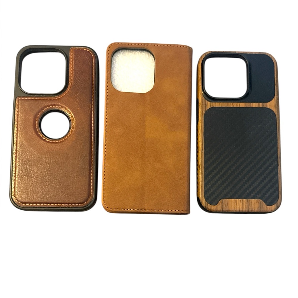 3 Elegant Brown Leather and Wood pattern iPhone 15 pro Cases